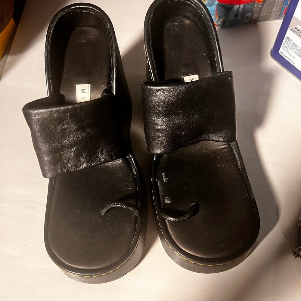 Miista Black Leather Shoes with Yellow Stitching
